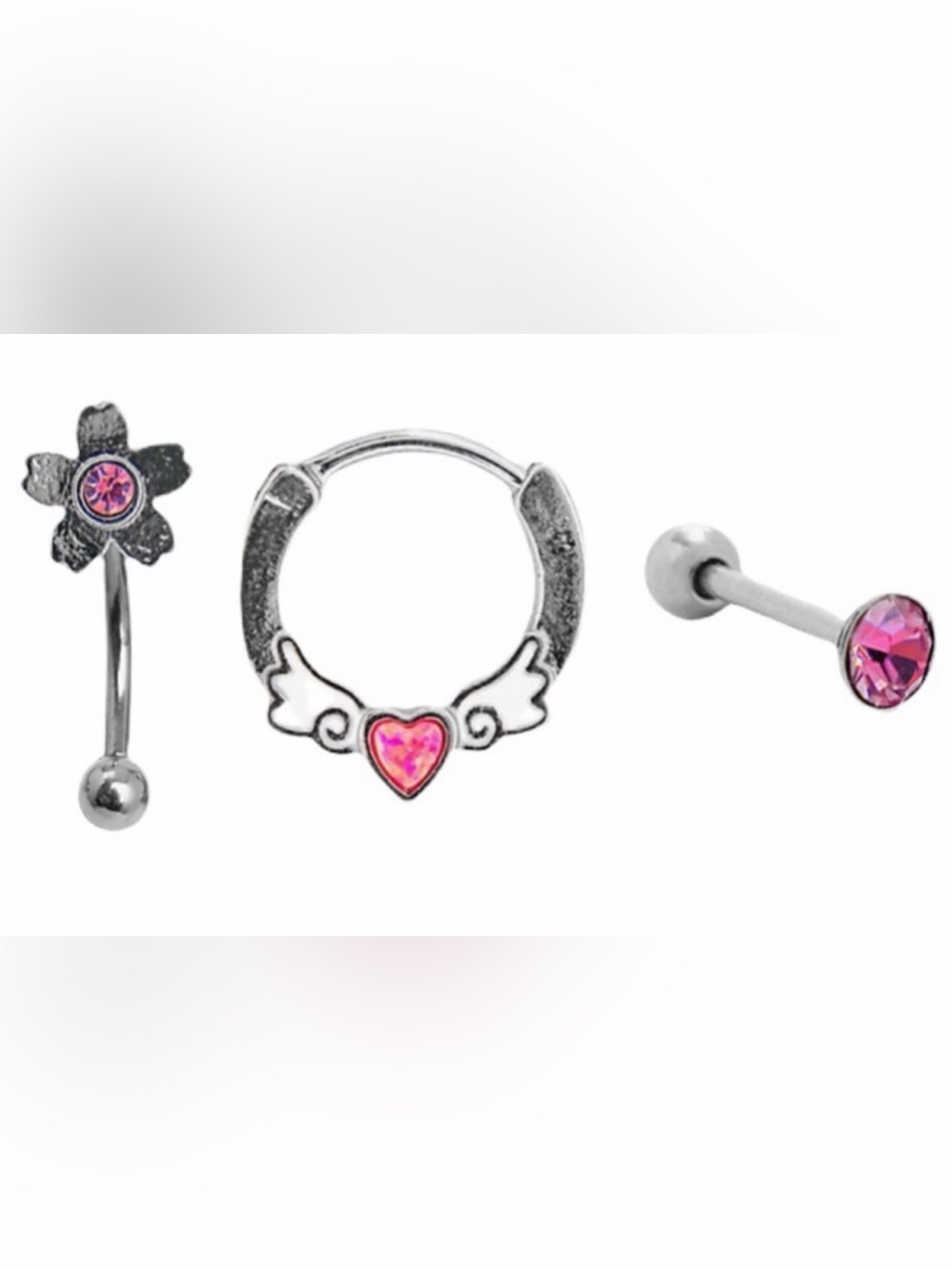 Sakura Body Jewelry 14g 3pc Hoop Labret Barbell Pink